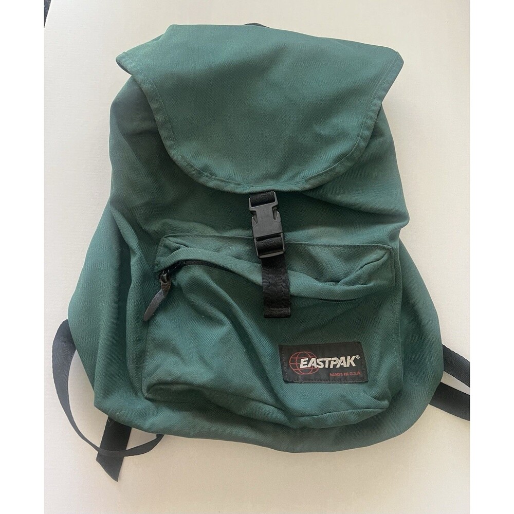 Eastpak USA Vintage 80s/90s Canvas Rucksack Top Flap Buckle Green Made in USA